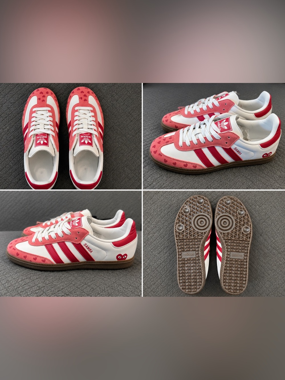 Women’s adidas Samba Sneakers in White & Pink with Hearts - Picture 2 of 3
